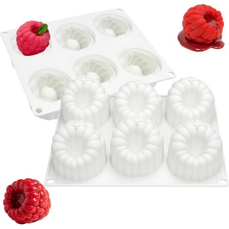 Moule en silicone framboise 6 cavités, trompe-l'œil réaliste, pour gâteaux, mousses, chocolat et glaçons.