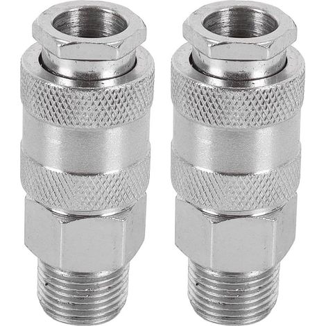 Kit de réparation tuyau d\'air pour compresseur pneumatique industriel (2 raccords rapides 3/8" BSP mâle x femelle) - (1/5)