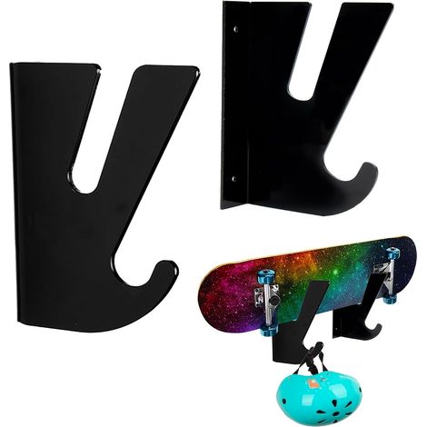 2 Pièces, Noir,Support Skateboard, Acrylique Support Mural Skateboard avec Crochets de Rangement Porte Ski Mural pour Salon Garage Mur Affichage pour Skateboards Longboards Snowboards (1/5)