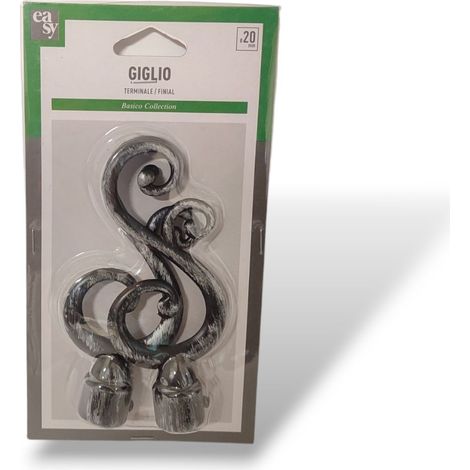 2PZ TERMINALE DECORATIVO D.20MM COL.NERO-ARGENTO MOD.GIGLIO (1/4)