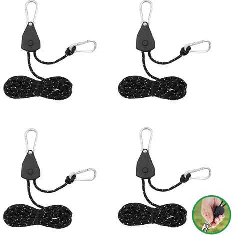Un ensemble de tendeurs de corde de tente de camping de 4 mètres, adaptés au camping, aux activités de plein air et aux accessoires de tente (noir). (1/5)