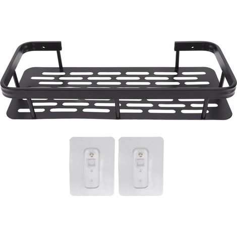Étagère de douche noir aluminium durable antirouille, fixation adhésive, 1 niveau, pour salle de bain cuisine chambre (1/5)