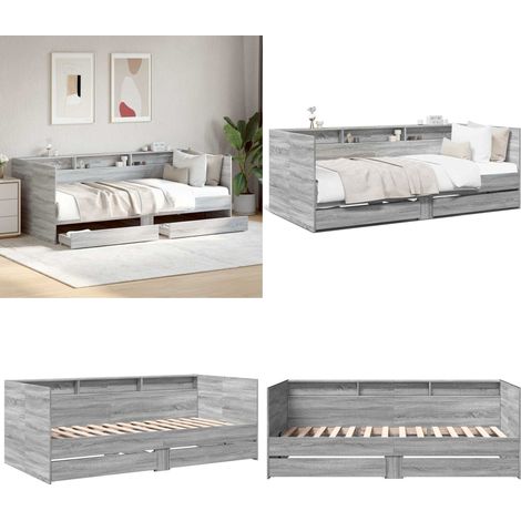 Lit de jour avec tiroirs sans matelas sonoma gris 90x200 cm - Canapé-lit - Tiroirs (1/5)