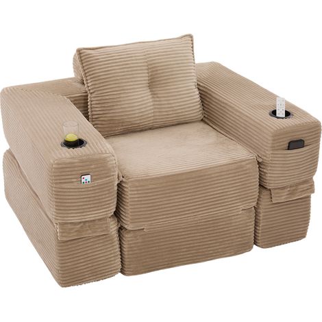 CHICFURN Sofá cama 122x98x80 cm en pana caqui, para apartamento y salón (1/5)