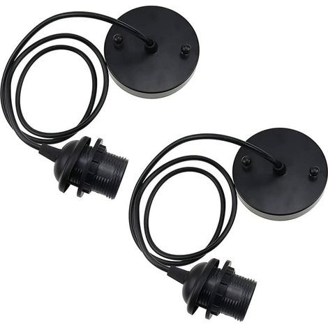 2X Douille de Lampe E27 Suspension en Métal Lustre Rétro Suspensions de Plafond Support de Lampe avec Câble Monture de Suspension pour Luminaire Plafond Pendentif Lampes -Noir (1/4)