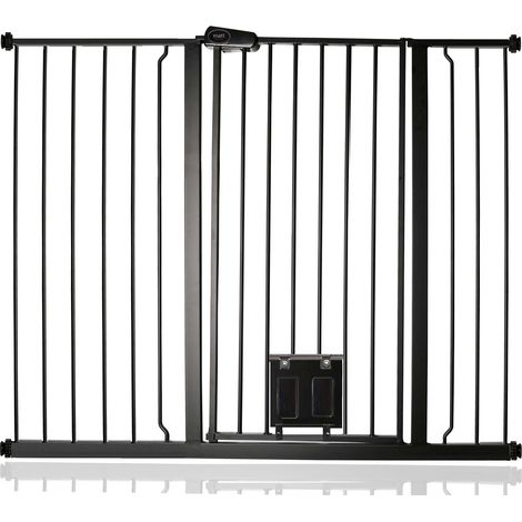 Bettacare Pet Gate with Lockable Cat Flap, 120.3cm - 127.9cm, Black, 104cm in Height