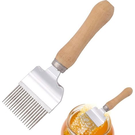 Paletta per miele, favo, forchetta disopercolatrice per apicoltura, forchetta per miele, forchetta per tagliare il miele, accessori per apicoltura, attrezzo per apicoltura, manici in legno, 1 pezzo (1/4)