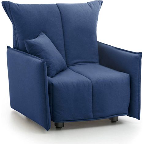 Talamo Italia Divano Letto Almerinda, Divano singolo, 100% Made in Italy, Poltrona soggiorno con apertura a carrello, in tessuto imbottito, con Braccioli standard, Cm 110x90h85, Blu, con imballo rinfo