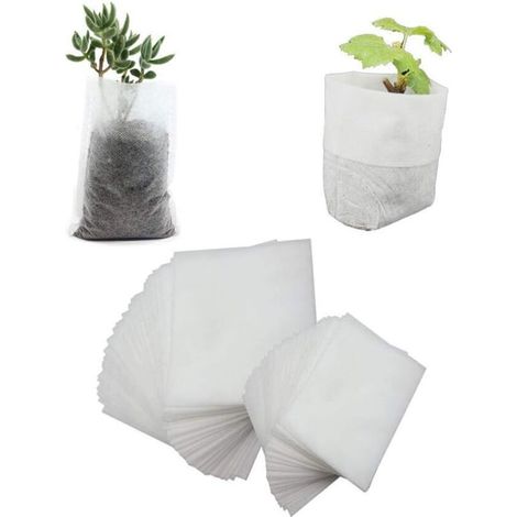 500 Pcs Sacs à Plantes Non tissé, Sacs Biodégradables Tissu Non Tissé pour Plantes Semis Sacs de Croissance d'élevage pour Les Tomates, Les Fleurs, Les Plantes et Plus - Blanc - 8 × 10 cm