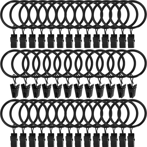 Anneaux de Rideaux en métal avec Clips – Lot de 40 – métal noir antirouille – diamètre 3,8 cm – pour tringle – design vintage (1/5)
