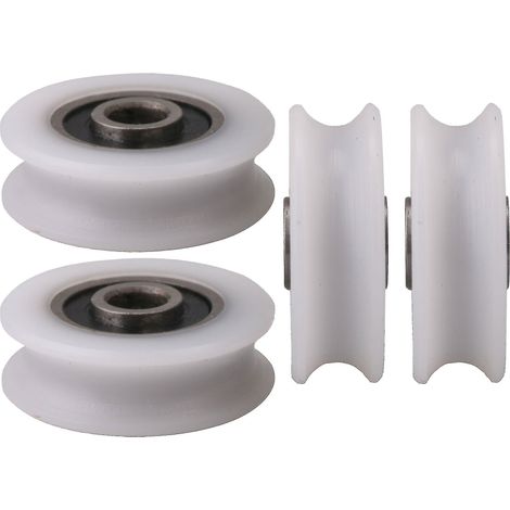4pcs 4x20x6.5x7.4mm White Inner Dia 4mm U-groove Nylon Pulley Wheel For Sliding Door-- (1/3)