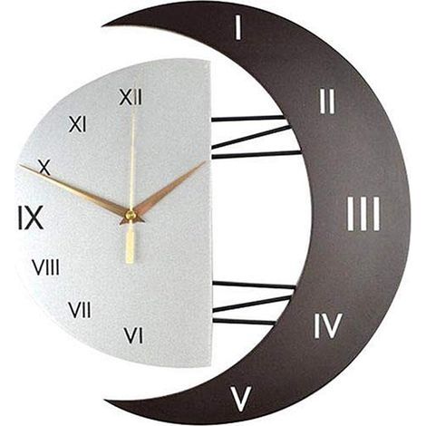 Horloge Murale Moderne Design Silencieuse Horloge Cuisine Cadre en Forme de Lune Créative Horloge de Décoration pour la Maison (3332) (1/5)