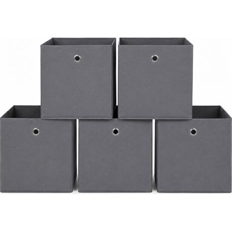 Lot de 5 boîtes de rangement pliables en tissu, cubes avec poignée œillet, vêtements jouets placard chambre enfant, gris (1/5)