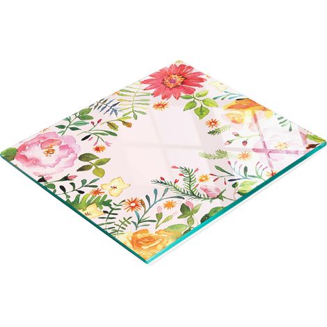 Tabla de cortar de cristal para cocina con estampado de flores en acuarela, 60x52 cm. (1/5)
