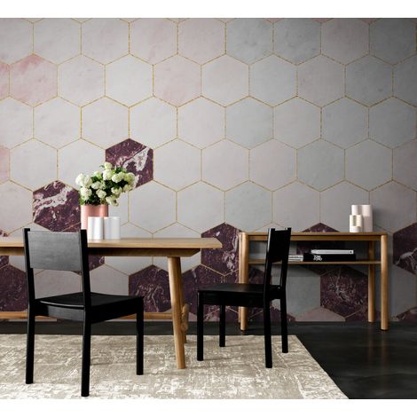 Papier Peint Pierre - Hexagones en Marbre - 150 x 250 cm (1/2)