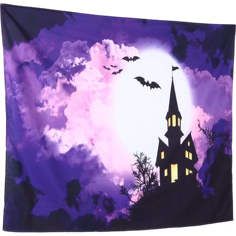 Halloween-Schlossmuster-Wandteppich, Fotohintergrund, Heimdekoration, Partydekoration, 150 x 150 cm / 59,1 x 59,1 Zoll (1/5)
