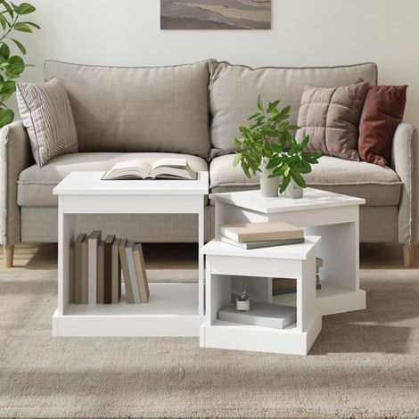 Lot de 3 Tables gigognes,Tables Basses gigognes pour Salon blanc bois d'ingénierie -97401 (1/5)