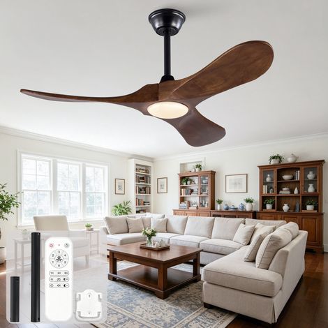 Ventilatore da soffitto con luce 42 pollici, 3 pale, motore DC silenzioso, legno massello, nero noce (1/5)
