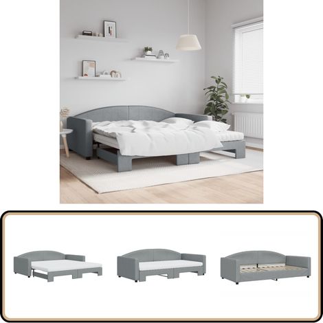 Lit de jour avec gigogne et matelas gris clair 100x200 cm tissu - Canapé Convertible - Lit Gigogne - Lit D'appoint - Meuble Multifonctionnel - Literie