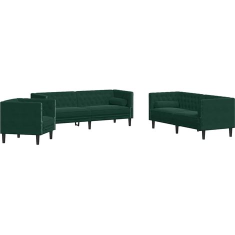Maison Exclusive - Set Divani Chesterfield 3pz con Cuscini Verde Scuro Velluto