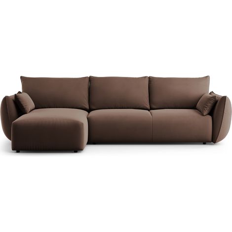 Canapé d'angle gauche convertible + box 4 places velours chocolat (1/5)