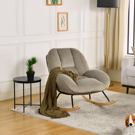 Fauteuil à Bascule Allaitement, Rocking Chair en Velours Côtelé, Chaise à Bascule Scandinave, Pieds en Bois d’Hévéa, pour Salon Chambre, Gris (1/5)
