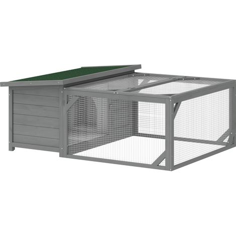 Clapier/cage en bois pour lapin avec toit en bitume à charnières, enclos et portes, 125,5 x 100 x 49 cm, gris
