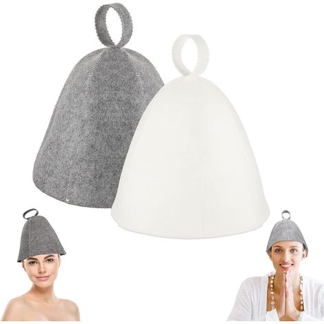 2 Saunahüte, Originalwolle, bequem und atmungsaktiv für die Sauna, 100 % Naturfilz-Saunazubehör (Grau & Weiß) (1/5)