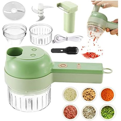 4-in-1 Elektro Gemüsehobel set, Gemüseschneider, Multifunktions-schneider, Küchenmaschine Mixer, Universalzerkleinerer für Gemüse, Obst, Nüsse, Knoblauch, Babynahrung mit USB-Aufladung (1/5)