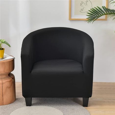 Copripoltrona Chesterfield elasticizzata, tinta unita, 1 pezzo, coprisedia, copridivano con braccioli, protezione per poltrona (nero) (1/5)
