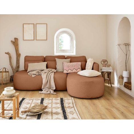 Mahina - 4-sitzer ecksofa mit ecke rechts - mit schlaffunktion und bettkasten - aus bouclé-stoff - rostfarben
