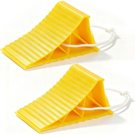 Lot de 2 cales de roue pour remorque, 220 x 110 x 105 mm, cales de frein pour voiture, remorque, caravane, camping-car (jaune) (1/5)