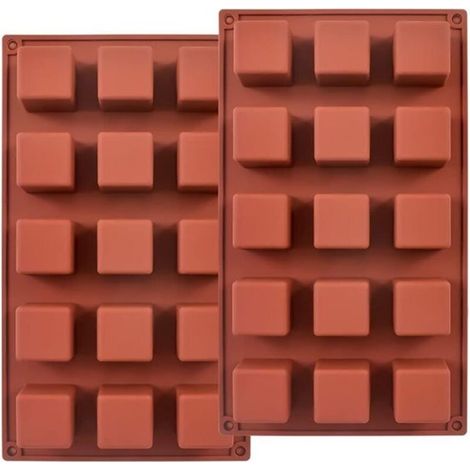 Stampo per cioccolato in silicone - Stampo per colata a 15 cavità, quadrato da 35,5 cm (14 pollici), per cioccolato, caramelle, torte, cubetti di ghiaccio, tartufi pralinati, 2 pezzi