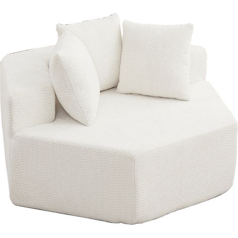 Fauteuil hexagonal moderne, modulable et polyvalent, revêtu de tissu chenille, idéal comme siège unique ou en composition. (1/5)