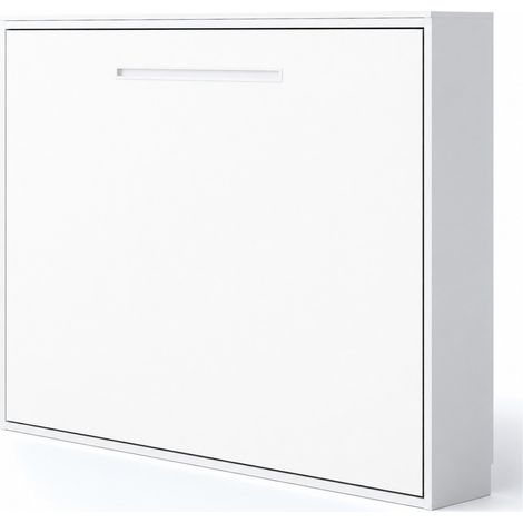 Les Tendances – Lit escamotable horizontal 140x190 cm – Armoire lit avec sommier à lattes intégré – Ouverture assistée silencieuse – Chêne clair et façade gris ciment (1/5)
