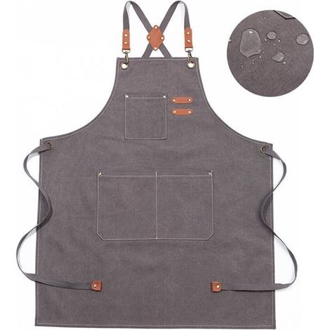 Professionelle Küchenschürze für Damen und Herren wasserdicht, 3 Taschen, verstellbare Träger, für Restaurant, Malerarbeiten, Gartenarbeit, Grill