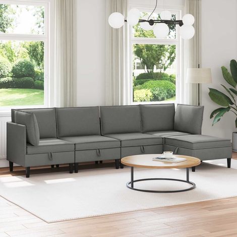 Juego de muebles de salón 5 pcs Gris oscuro Tela