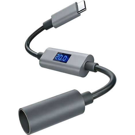New USB-C to DC female adapter cable with a high current rating of 5521, a waterproof female connector and an integrated screen. (1/4)
