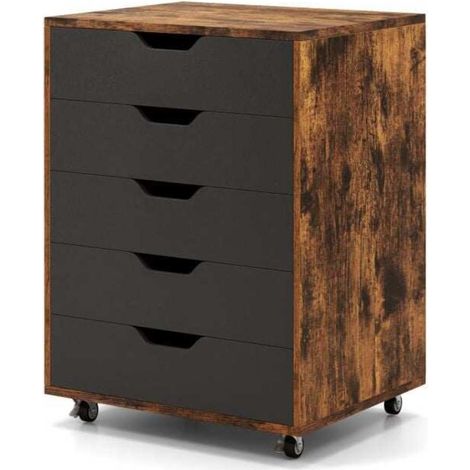 Caisson 5 tiroirs sur roulettes, meuble de rangement bureau pour documents avec 2 roues verrouillables (1/5)