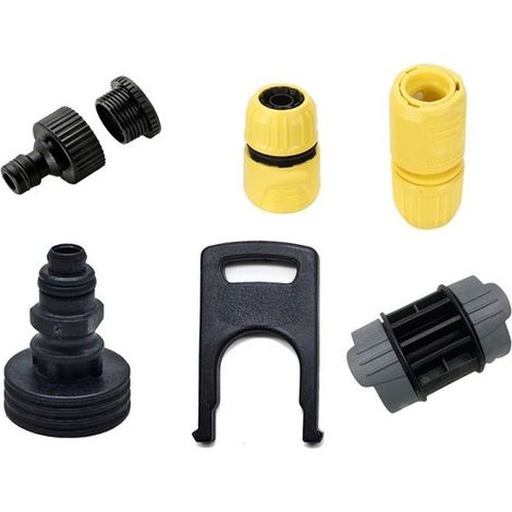 6 pièces - convient pour Karcher K2 K3 K4 K5 K6 K7 -Contenu : Raccord haute pression - Clip en forme de U noir PS - Buse noire PS20 - Raccord de conduite d'eau 4 points jaune - Raccord d'arrêt 4 point (1/5)