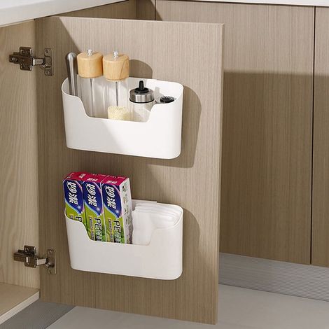 Boîte de rangement murale pour fournitures, organiseur de placard cuisine, conteneur à porte d'armoire, casier suspendu, mallette de stockage polyvalente. (1/5)