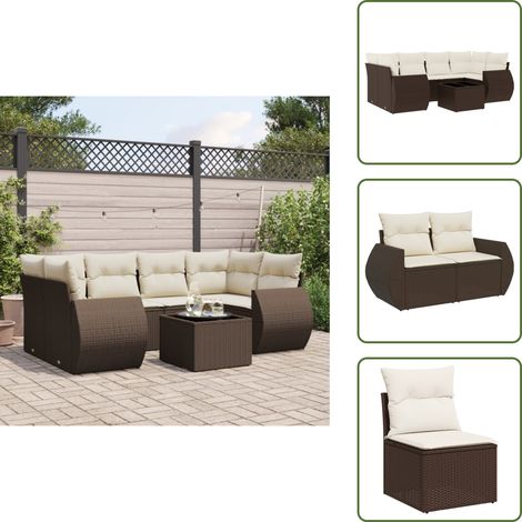 7-tlg. Garten-Sofagarnitur mit Kissen Braun Poly Rattan - Garten Sofagarnitur - Garten Sofagarnituren - Outdoor Sofagarnitur - Sofagarnitur Terrasse (1/5)