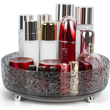 Lazy Susan Organiseur de Maquillage Rotatif à 360°, 28cm Plateau de Rangement pour Parfums, Soins de la Peau, Cosmétiques pour Coiffeuse (Gris foncé) (1/5)