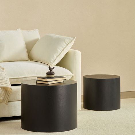 Couchtisch-Set rund aus MDF in Schwarz, 2 Satztische, platzsparend, Ø48 und Ø38 cm