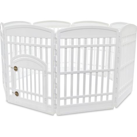 Iris Ohyama Welpenauslauf mit 8 Paneelen und abschlieÃŸbarer TÃ¼r, H90cm, WeiÃŸ, Katzengehege, Hundebox, FÃ¼r Outdoor, Indoor, Welpenlaufstall, Hundezaun, Welpenzaun, Laufstall Hund, CI-908