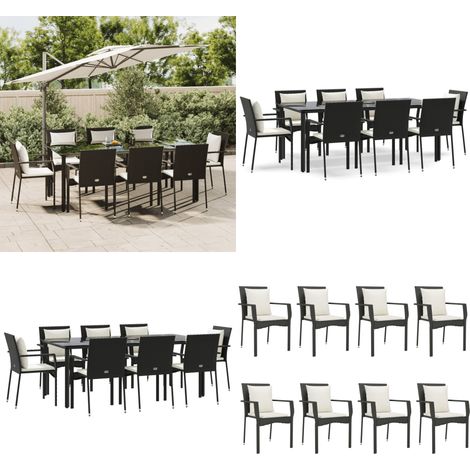 9-tlg. Garten-Essgruppe mit Kissen Schwarz Poly Rattan - Gartenessgruppe - Gartenmöbel (1/5)
