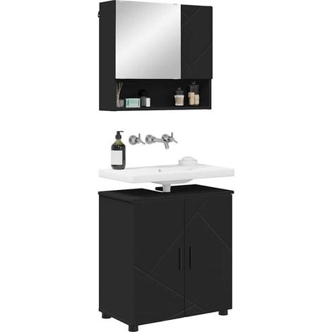 Ensemble de Meubles de Salle de Bain 2 Pièces, Noir - Armoire de Toilette et Lavabo Moderne avec Rangement, Design Élégant pour WC (1/5)