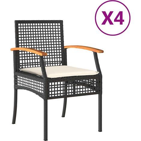 Chaises de jardin coussins lot de 4 Chaises d'extérieur noir résine tressée acacia (1/5)
