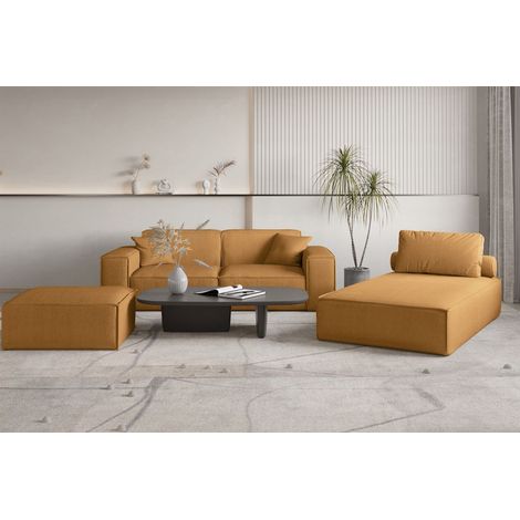 Polstermöbel Set 3-teilig CELES PREMIUM in Stoff Scala Senfgelb (1/5)