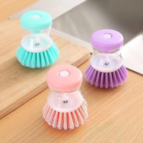 Brosse à vaisselle en palmier avec support de rangement, distributeur de savon liquide (1/4)